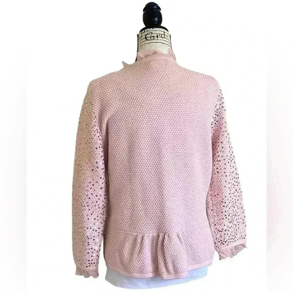 Pink shiny beads  embellished ruffle edged neck Catdigan Size M/L - Picture 2 of 5